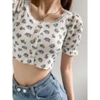 Floral Cropped T-shirt Floral - Blue & White - One Size