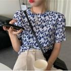 Short-sleeve Floral Print T-shirt Floral - Blue - One Size