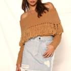 Off-shoulder Fringed Cropped Sweater
