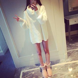 Cowl Neck Ribbed Knit Long Sweater