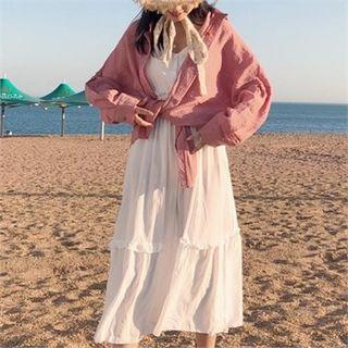 Ruffle-hem Pinafore Maxi Dress