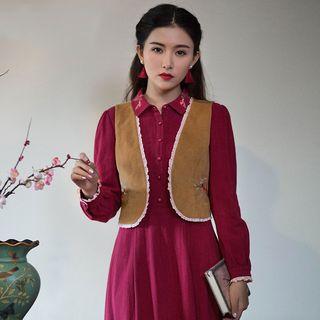 Embroidered Lace-trim Vest