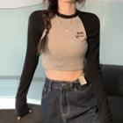 Contrast Long-sleeved Short T-shirt