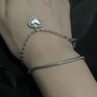 Set Of 2: Alloy Heart / Bead Bracelet 0733a - Silver - One Size