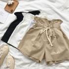Single-breasted Lace-up High-waist Shorts