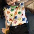 Sleeveless Flower Print T-shirt As Shown In Figure - One Size