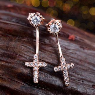 925 Sterling Silver Rhinestone Cross Swing Earring
