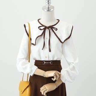 Contrast Trim Bow-neck Blouse