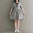 Striped Elbow-sleeve A-line Shirtdress