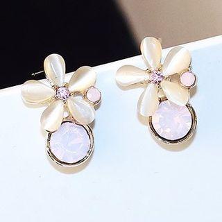 Cat Eye Stone Flower Earring 1 Pair - Almond - One Size