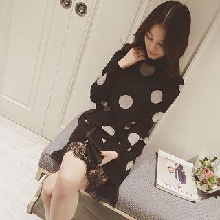 Polka Dot Lace Hem Knit Dress