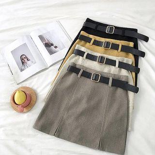 Plain High-waist Acrylic A-line Skirt With Belt