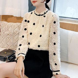 Faux Pearl Dotted Fringed Chiffon Blouse