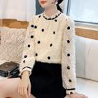 Faux Pearl Dotted Fringed Chiffon Blouse