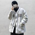 Number Embroidered Fleece Button Jacket
