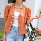 Puff-sleeve Buttoned Ramie Jacket