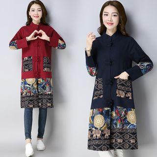 Panel Stand-collar Long-sleeve Dress