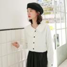 Contrast Stitching Asymmetric Long-sleeve Blouse White - One Size
