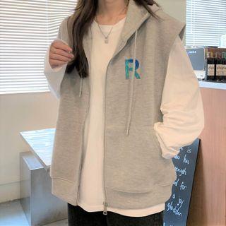 Sleeveless Lettering Zip-up Hoodie