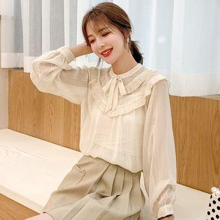 Frill Trim Puff-sleeve Chiffon Blouse