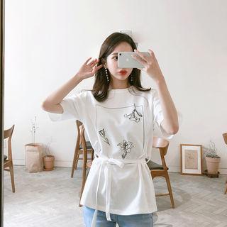 Floral Print T-shirt With Sash