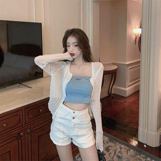 Halter-neck Crop Top / Cropped Sheer Cardigan