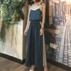 Set: Color Block Camisole Top + Wide-leg Pants