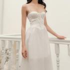 Spaghetti-strap Plain Midi A-line Corset Dress