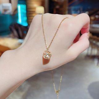 Caged Rhinestone Pendant Necklace X376 - Gold - One Size