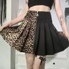 Leopard Print Panel Mini A-line Skirt