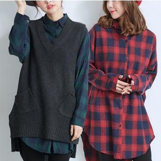 Plaid Long-sleeve Long Shirt
