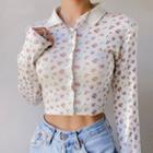 Flower Pattern Button-though Ribbed Top