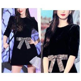 3/4-sleeve Bow Dress