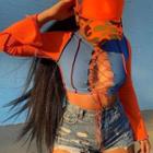 Color-block Lace Up Cropped Top