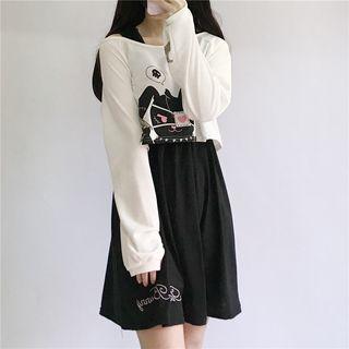 Set : Print Long-sleeve T-shirt + Sleeveless Dress