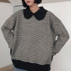 Striped Peter Pan Collar Sweater Black - One Size