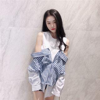 Pobblebonk Mock Two-piece Striped Shirt