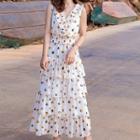 Dotted Sleeveless Maxi Tiered Dress