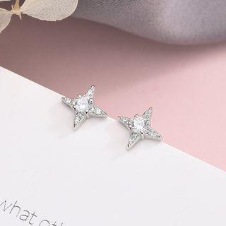 925 Sterling Silver Rhinestone Star Earring Es856 - 1 Pair - One Size