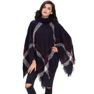 Turtleneck Plaid Poncho