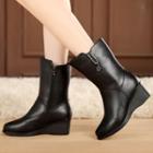 Genuine-leather Wedge Mid-calf Boots