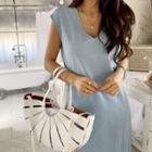 Sleeveless Denim Maxi Swing Dress Light Blue - One Size