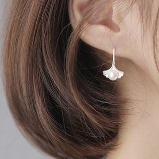 925 Sterling Silver Faux Pearl Leaf Dangle Earring As Shown In Figure - One Size