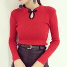 Frog-button Long-sleeve Knit Top
