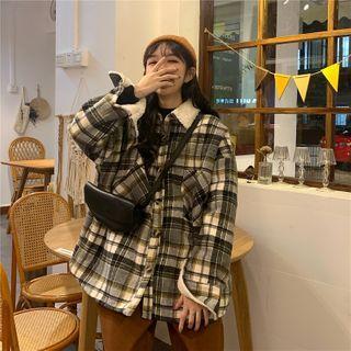 Fleece Collar Plaid Shirt Jacket