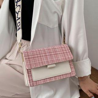 Tweed Panel Printed Strap Crossbody Bag