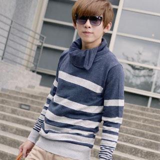 Striped Cowl-neck Knit Pullover