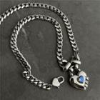 Heart Rhinestone Pendant Sterling Silver Necklace Xl1441 - 1pc - Silver - One Size