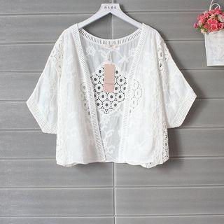 Short-sleeve Lace Light Jacket White - One Size
