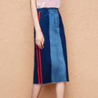 Color Panel Midi Denim Skirt